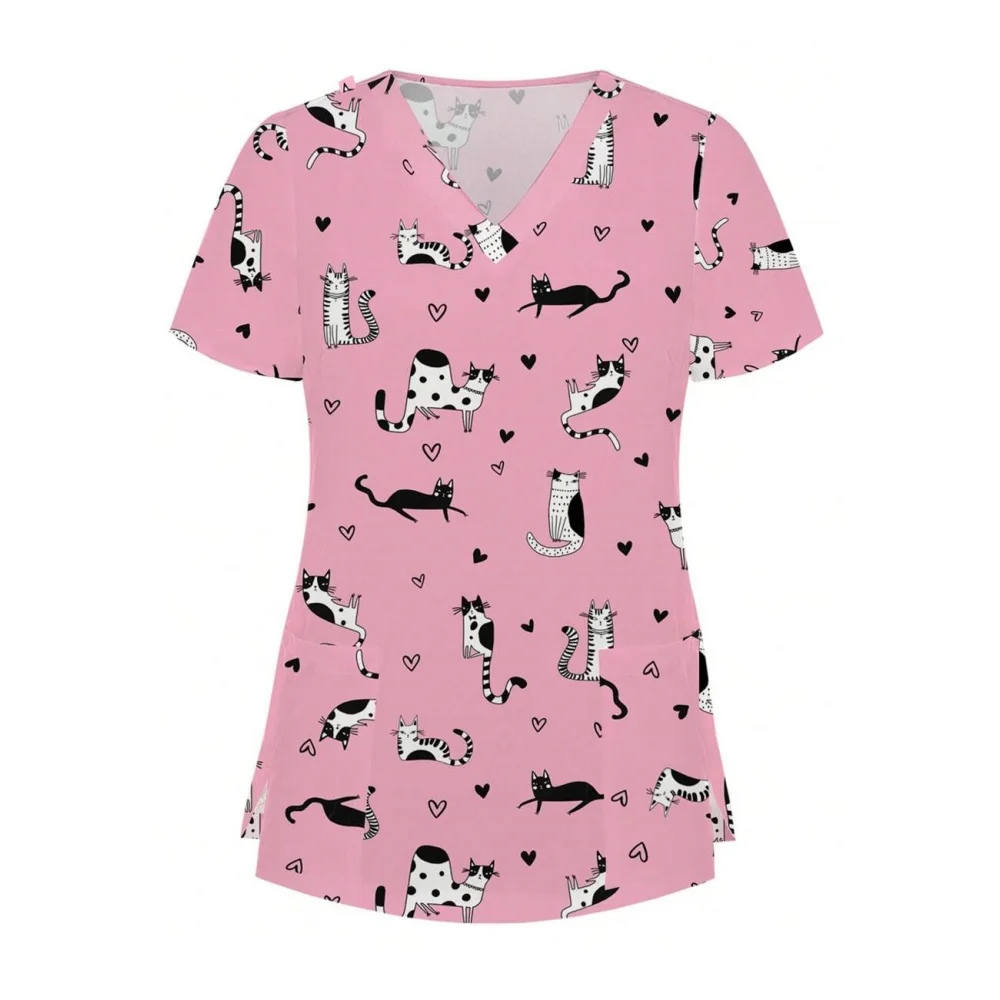 Uniformes chirurgicaux femme motif de chien mignon imprimé décontracté soins de santé vêtements médicaux été col en v à manches courtes uniforme d'infirmière femme