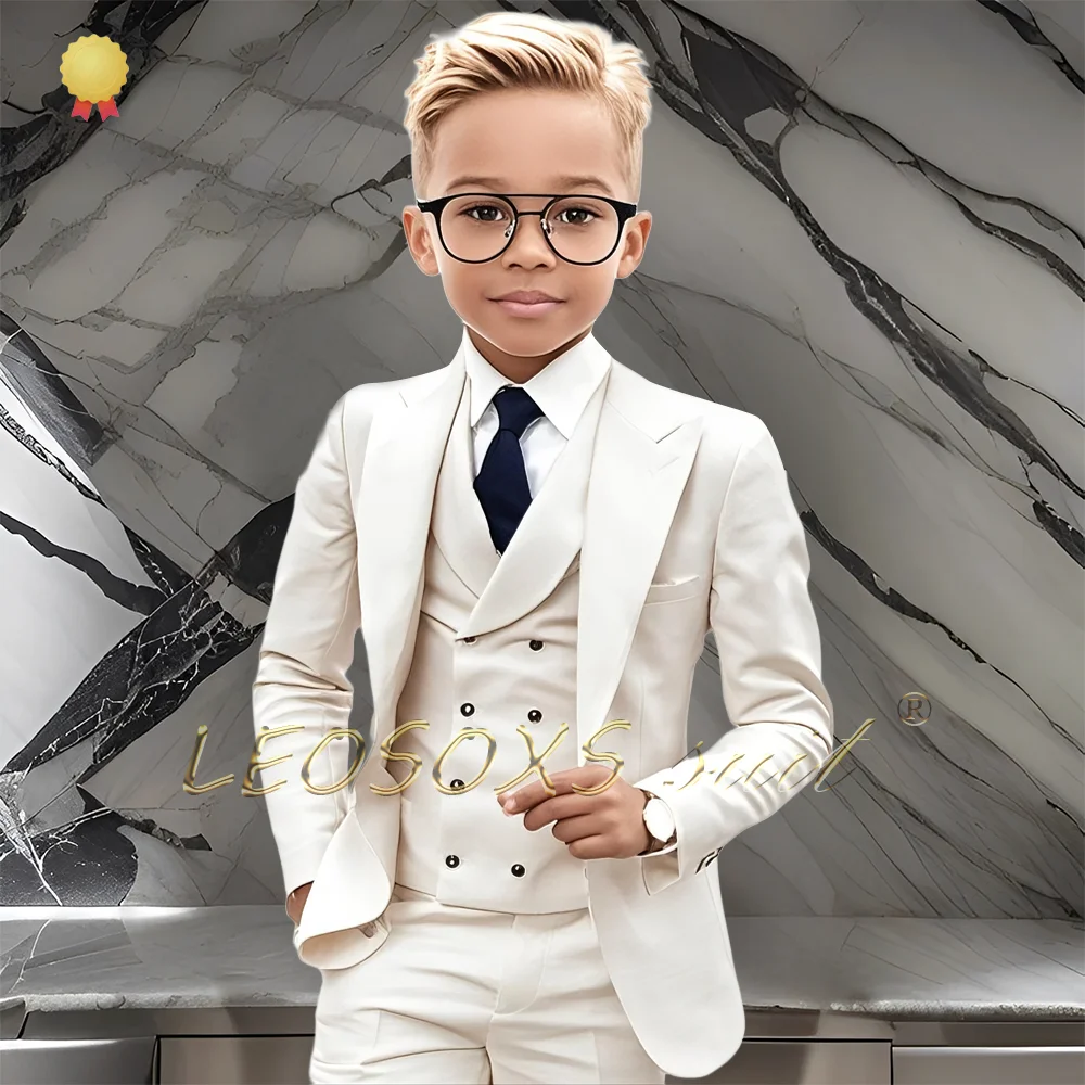 

3-Piece Boys Suit Elegant Peak Lapel Blazer Shawl Vest Trousers Outfit for Wedding Party Cocktail Birthday Performance