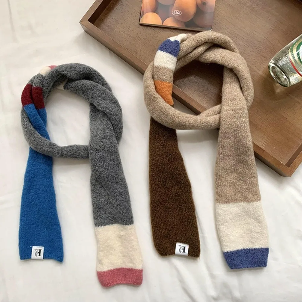 New Niche Design Narrow Long Scarf Color Matching Y2K Girl Scarf Striped Long Wool Scarf Winter