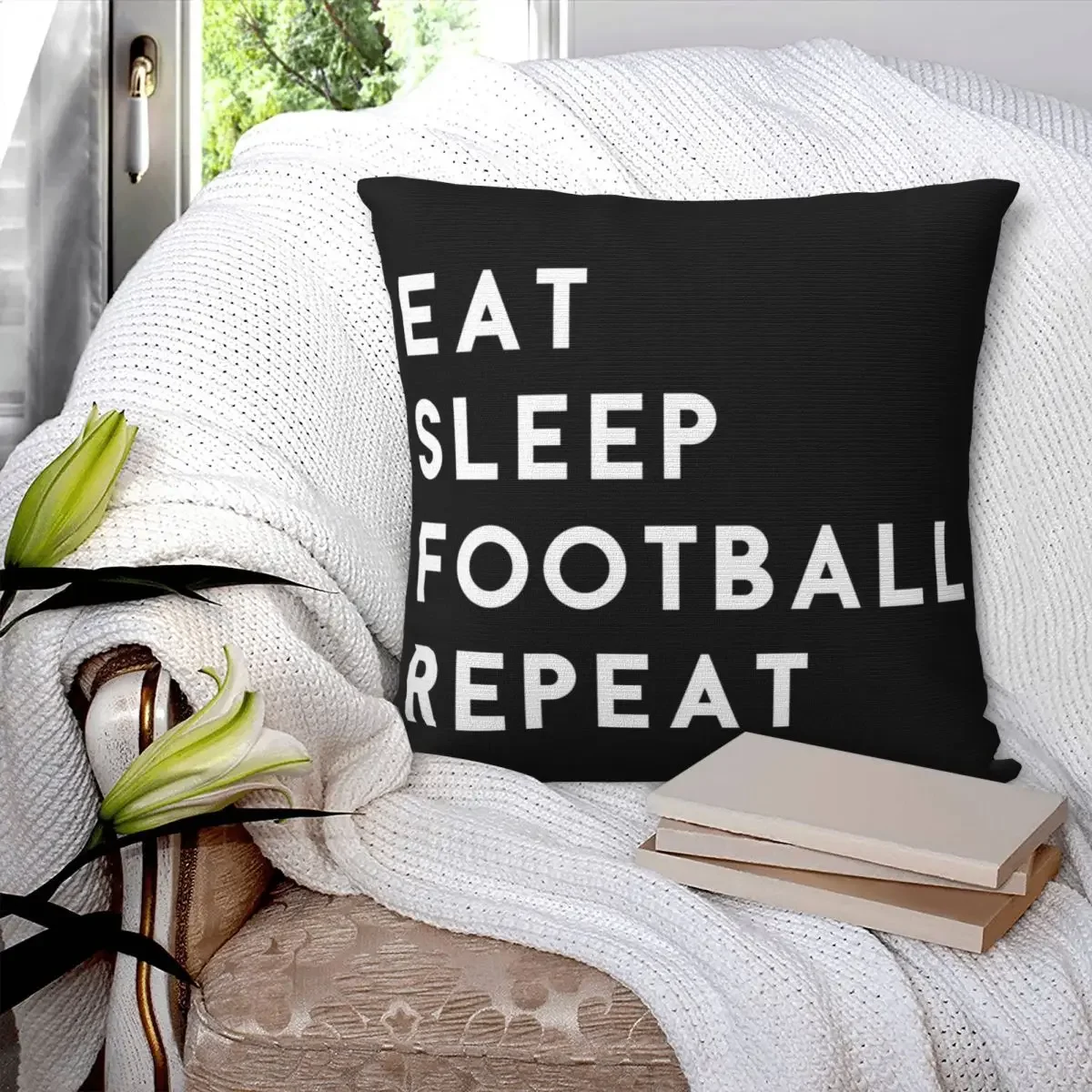 Eat Sleep Football Repeat Pillowcase Polyester Pillows Cover Cushion Comfort Throw Pillow Sofa Decorative Cushions Used for Home