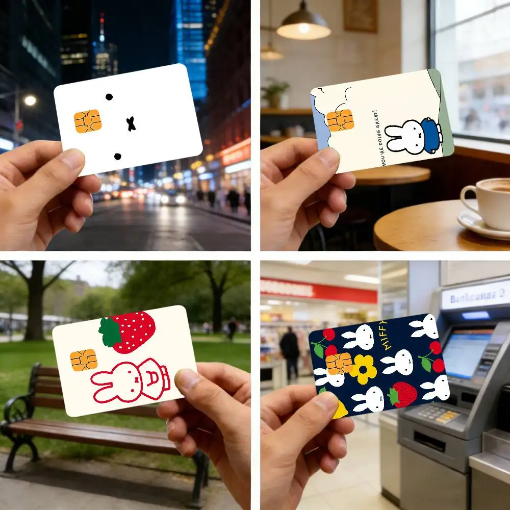 Autocollants de protection imperméables mignons M-miffy pour cartes bancaires, cartes de crédit, cartes de débit, cartes de transport en commun