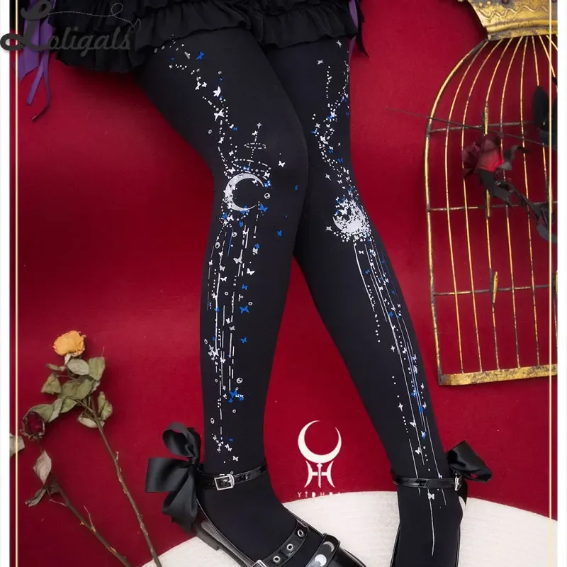 

Sweet Ladies Printed Tights Luxury 120D Wedding Pantyhose w. Rhinestone by Yidhra ~ Butterfly's Dream in Moonlight