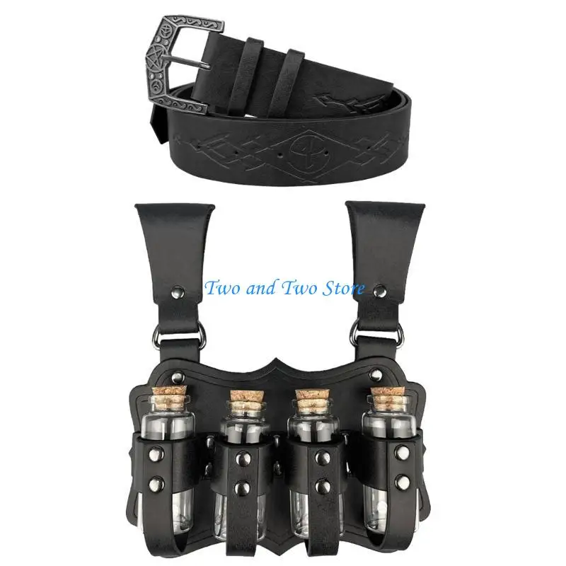 

HX6F 2pack Belt Vintage Styles Belt PU Leather Belt Fashion Waistband for Costume Enthusiasts