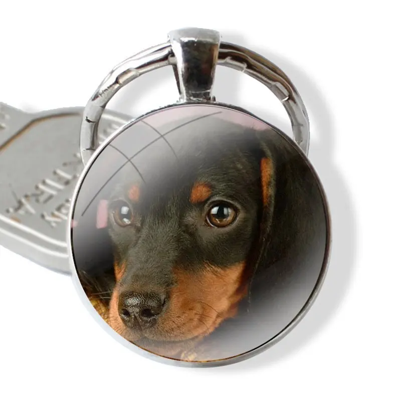 Keychain Handmade Glass Cabochon Key Ring Holder Pendant Key Chains Cute Dachshund Doberman Dog