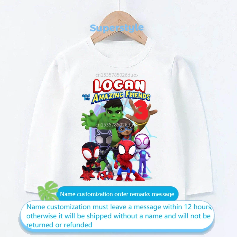 

Autumn Kid Marvel SuperHero Birthday Boy Long Sleeve T-shirt The Hulk Spiderman Iron Man Birthday Fashion Bottoming Girls Shirts