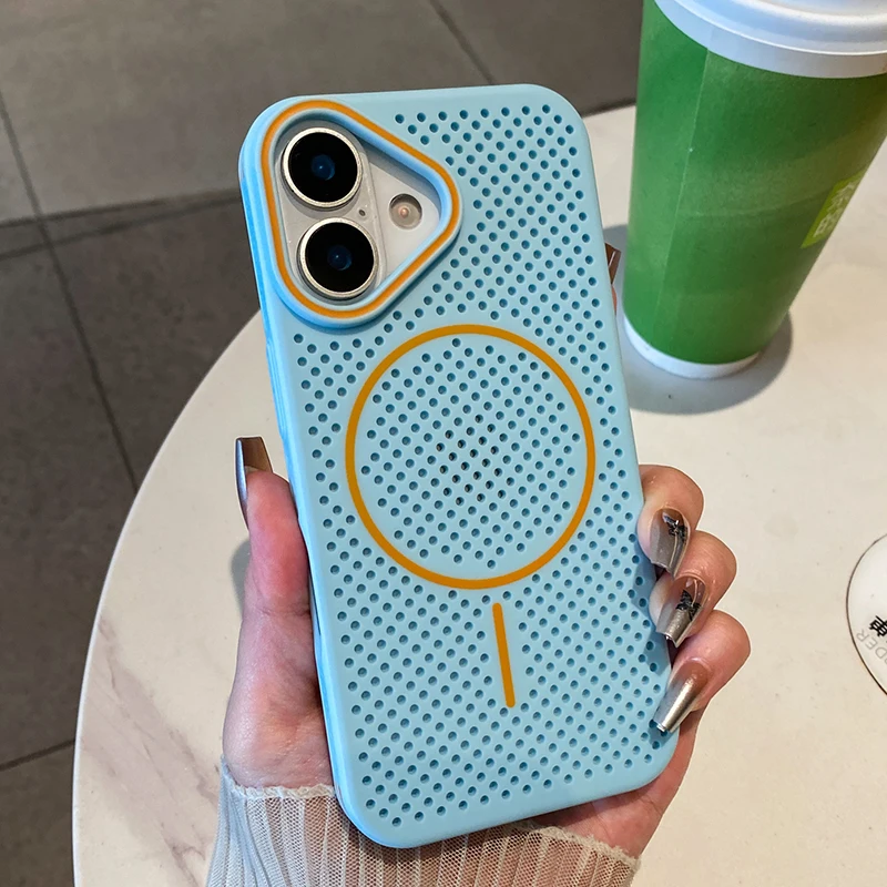 Honeycomb Mesh Cooling Magnetic Phone Case For iPhone 16 Pro Max 17 Air 15 14 13 12 Magsafe Heat Dissipation Hard Back Cover - Image 4