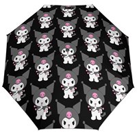 8-Rib 3 Fold Auto Umbrella Wind Proof Sunshade Kuromi Japanese Kawaii Cartoon Umbrella Travel Foldable Compact Umbrellas