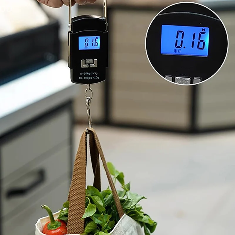1PC Schwarz 50kg Tragbare Elektronische Tragbare Gepäck Waage LCD Digital Display Bildschirm Express Lieferung Skala Haken Mini Waage