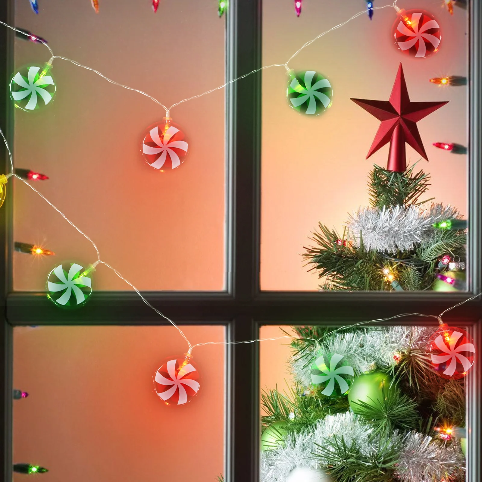 

Candy Ornaments String Lights 10 LED Lamps 1.5m Operated Christmas Hanging Decorations Plastic DIY Party Holiday