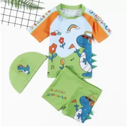 Kids Boy Swimsuit Letter Dinosaur Print Two-Piece Suits 3PCS Cartoon Children Board Shorts Children Boys Swimwear Surfing Suit