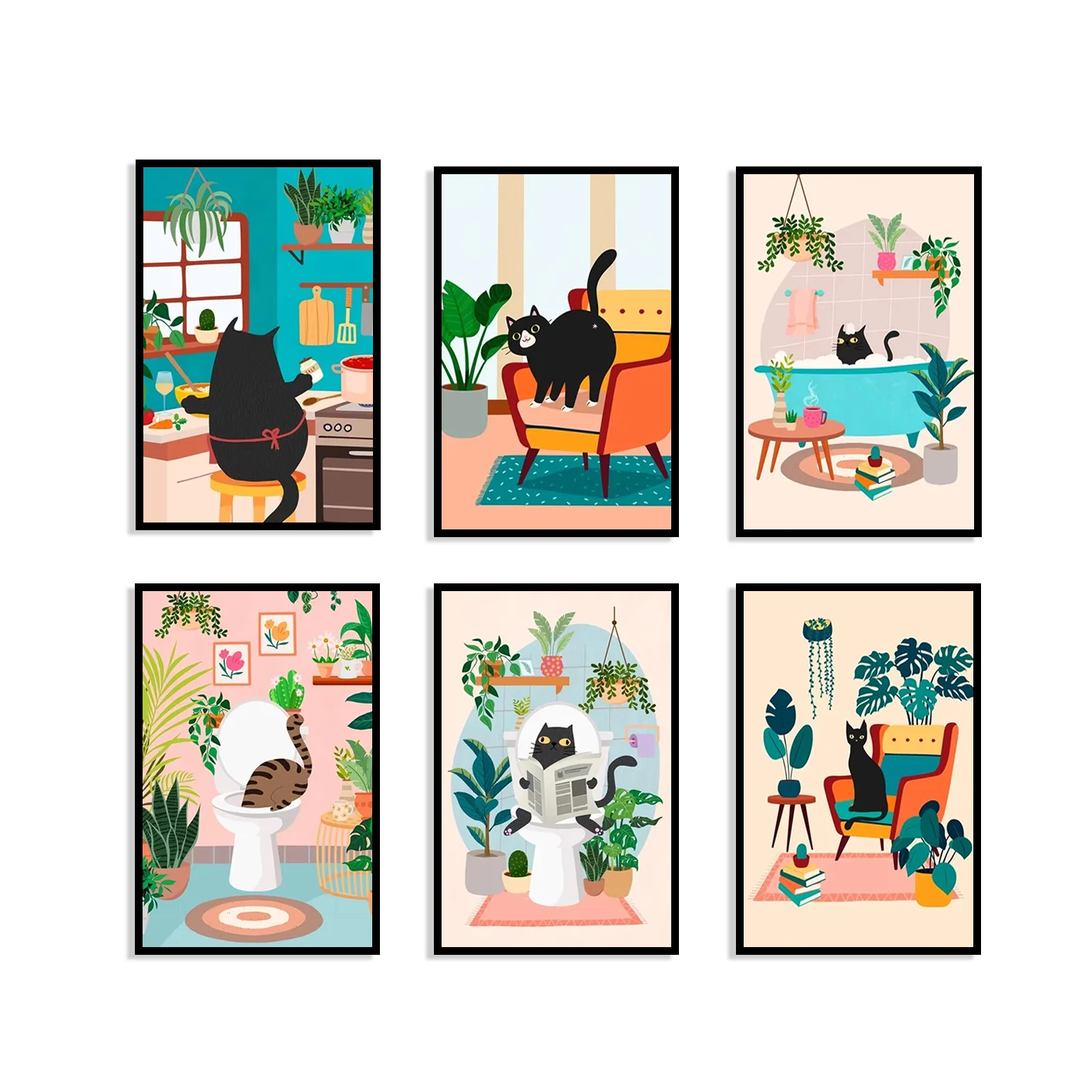 Black Cat Bubble Bath Art Canvas Poster Fun Cat Print Bathroom Wall Art Abstract Wall Decor Home Decoration Gift for Cat Lovers