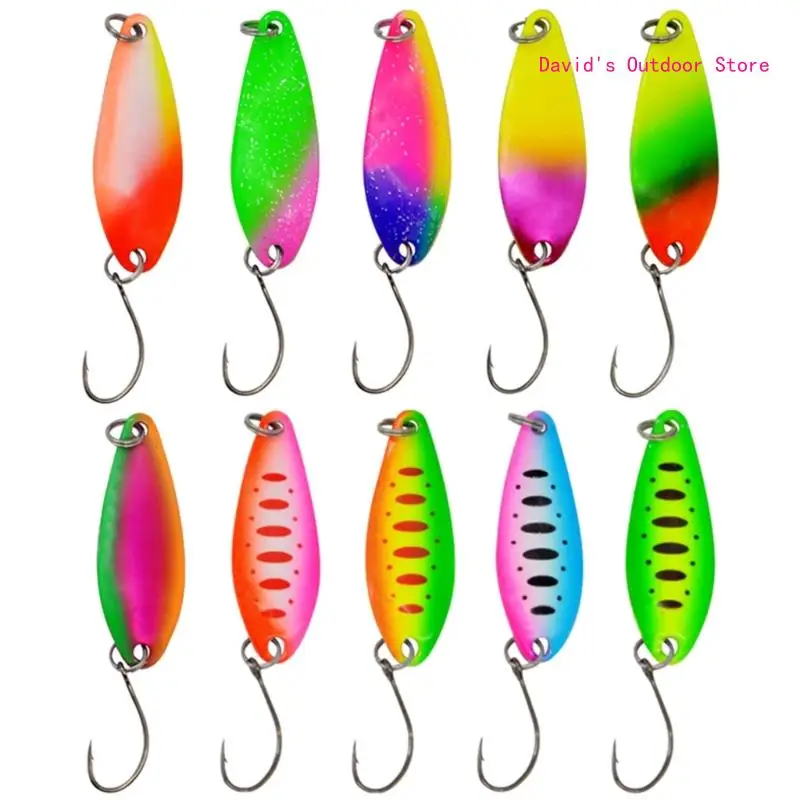 

10Pcs Trout Fishing Spoons Lures Set Fishing Spinners Metal Hard Baits with Single Hook Sequins Baits Easy to Use X3UA