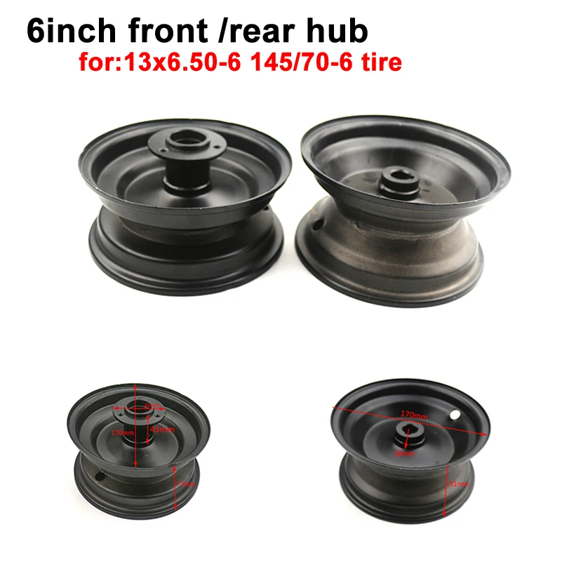 Jantes dianteiras/traseiras de 6 polegadas para 50cc 70cc 90cc 110cc ATV Go Kart Buggy Navalha Scooter Cortador de grama 13X6.50-6 145/70-6 pneus rodas peças