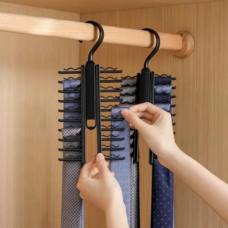 20 Row Tie Storage Rack Rotating Adjustable Tie Belt Display Holder Scarf Belt Hanger Rack Home Closet Wardrobe Organizer