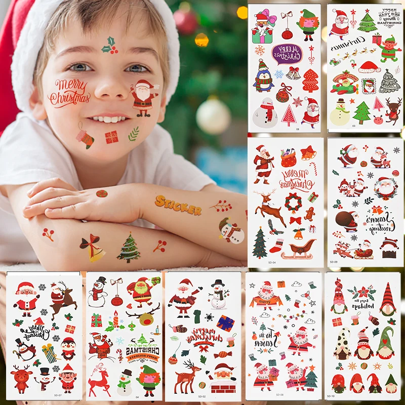 

10Sheets Cartoon Christmas Temporary Tattoo Stickers Baby Shower Kids Body Makeup Sticker Tattoos Christmas Party Decor Supplies