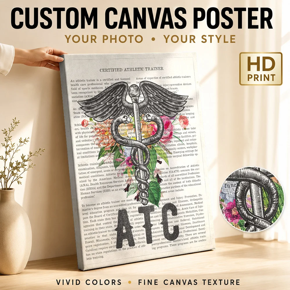 Certified Athletic Trainer ATC Gallery Wrapped Canvas Print Customized Photo Vintage Medical Graphic Wall Art For Staff Room