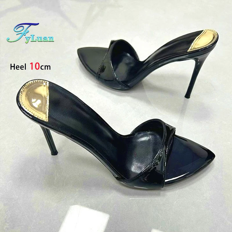 

2025 пикантные женские тапочки с открытым носком и острым носком, модная женская летняя обувь на тонком высоком каблуке 10 см, элегантные универсальные сандалии без шнуровки