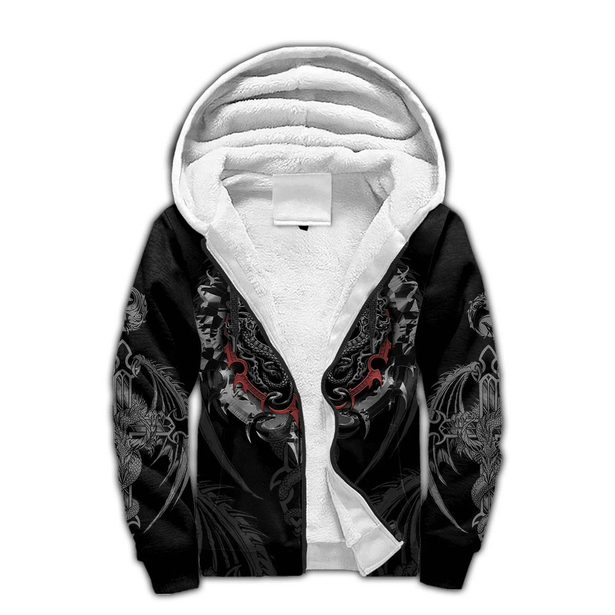 Red & Black Skull Dragon Tattoo 3D Printed Mens Winter Thicker Zip Hoodie Unisex Casual Hooded Tracksuit Warm Fleece Jacket KD20