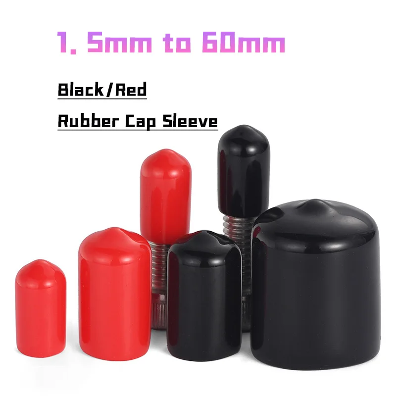 Φ 1.5mm to Φ 60mm Black/Red Rubber Cap Sleeve Soft Elasticity Silicone Protective Cover Sealing Plug Thread Protection Sleeve