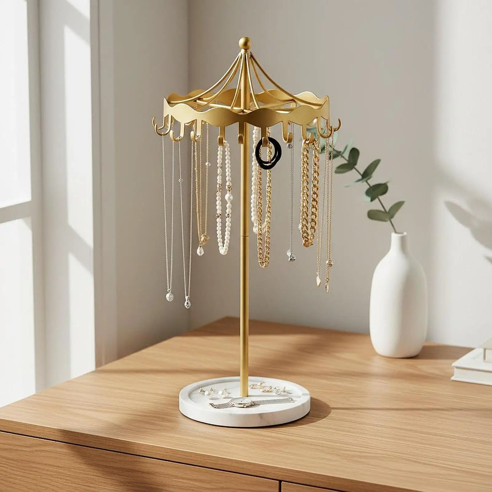 Rotating Necklace Holder Large Capacity Iron Storage and Hanging Jewelry Display Stand Necklace Organizer for Chains Keychain