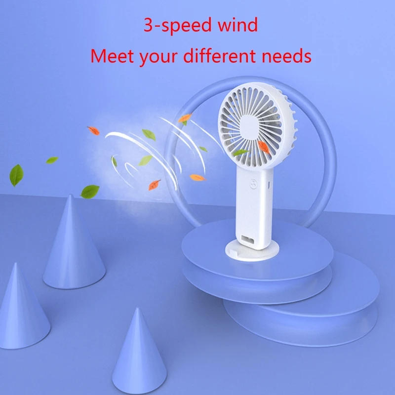 Ventilador silencioso usb 3 velocidades handheld mini ventilador ventilador refrigeração pessoal com suporte telefone base para desktop forte fluxo ar
