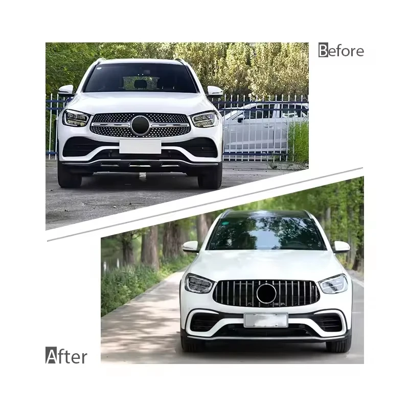 Upgrade to GLC63 AMG style body kit front bumper grille rear diffuser exhaust tail pipe for Mercedes Benz GLC X253 2020-2022