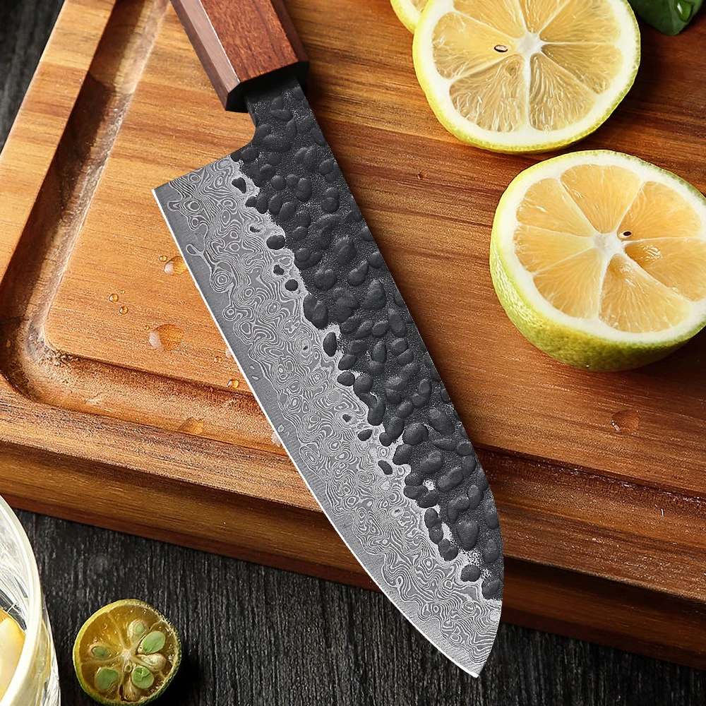 Couteau Santoku forgé à la main japonais de 5 pouces, couteaux de Chef professionnels en acier damas, utilitaire de cuisine, couperet tranchant, outils de cuisine