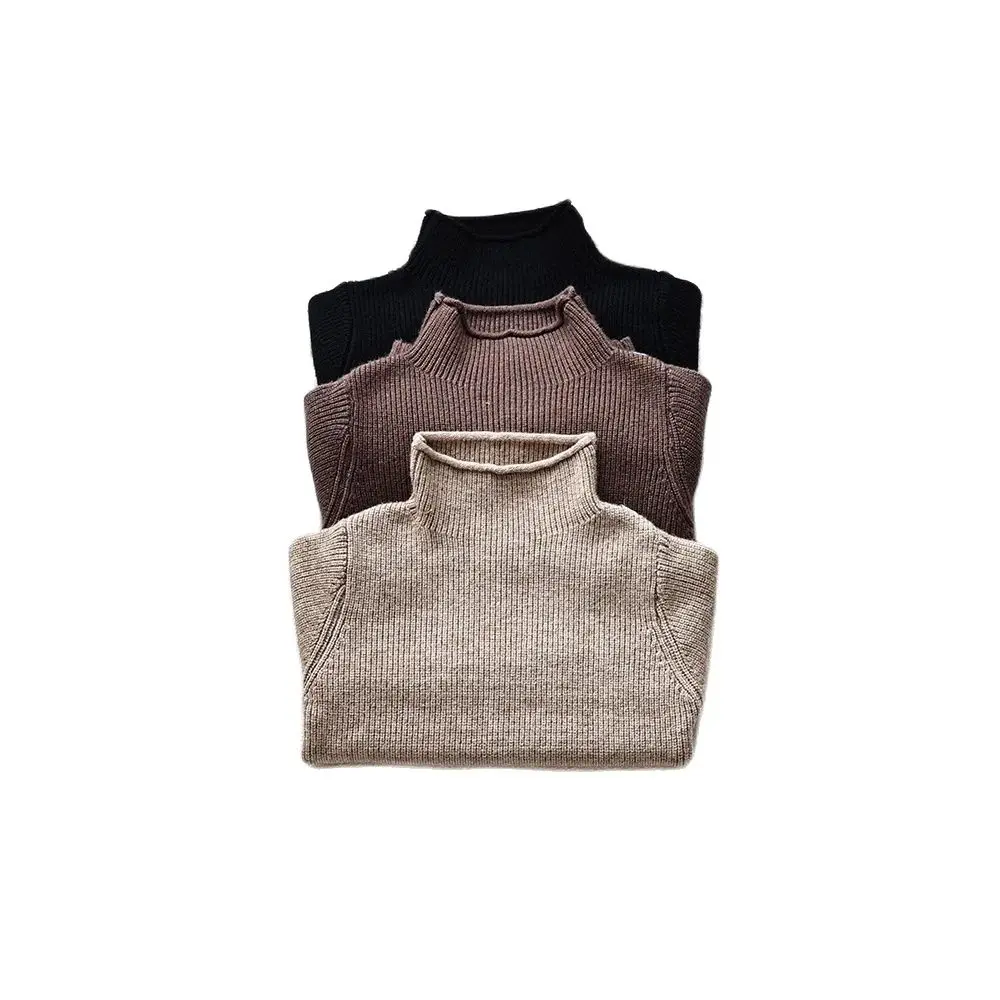 Pure Cotton Autumn Turtleneck Kids Sweaters Pullover Boys Girls Elastic Base Children sweater Knitwear Girls