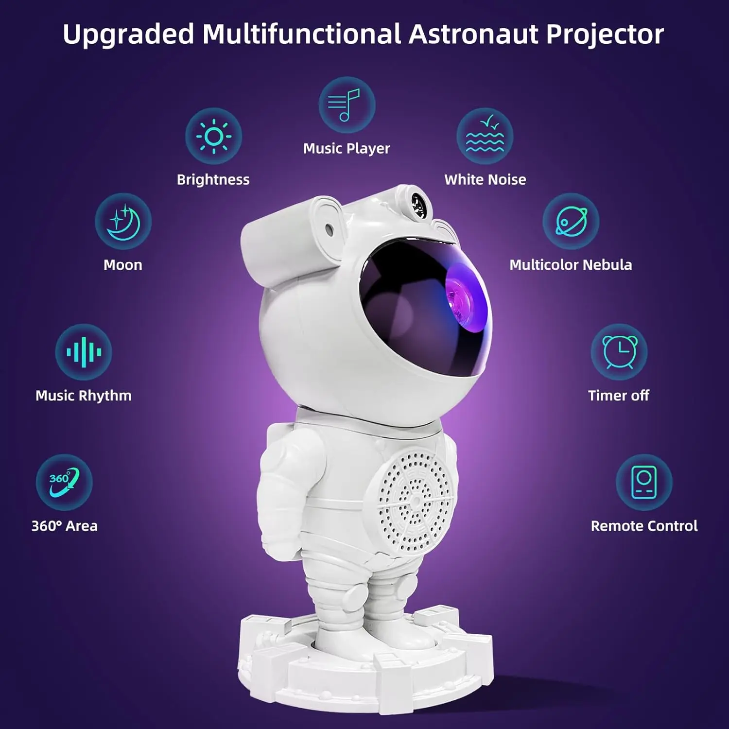 Astronaut Galaxy Projector, Music Speaker, White Noise, Star and Moon Galaxy Lights for Bedroom with Timer, Nebula Night Light