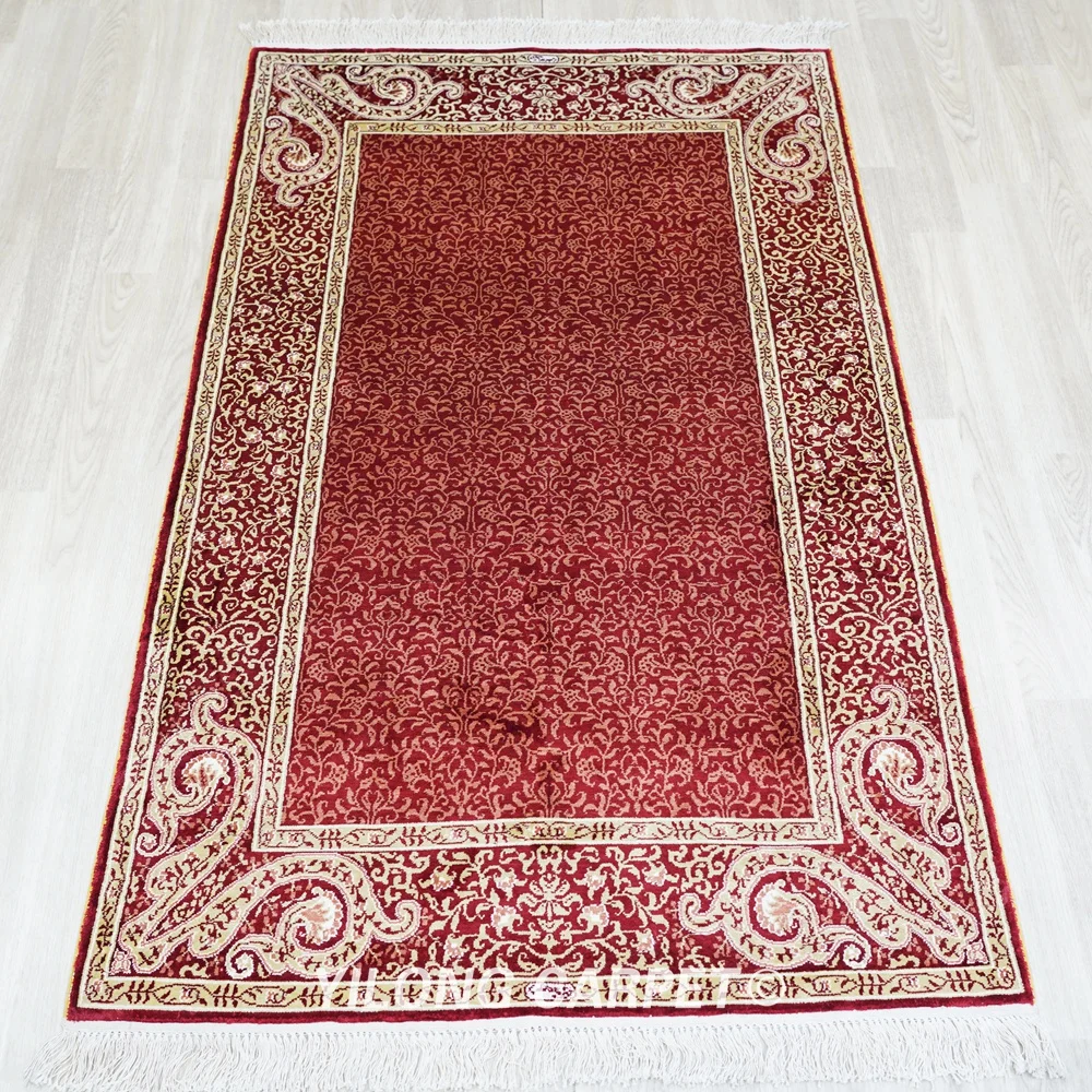 91x152cm Oriental Carpet Handmade Exquisite Floral Red Turkish Silk Rugs (HF228B)