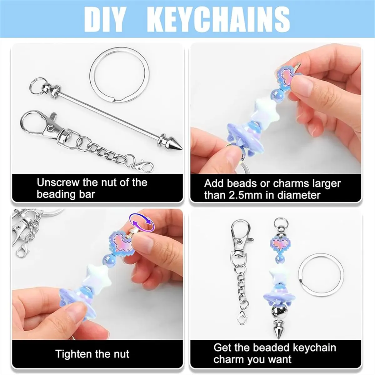 grand 36Pcs Beadable Keychains Bars,Silver Beadable Keychain Bars Bulk Blank,Keychain Making Kit for DIY Crafts Women Men Gift