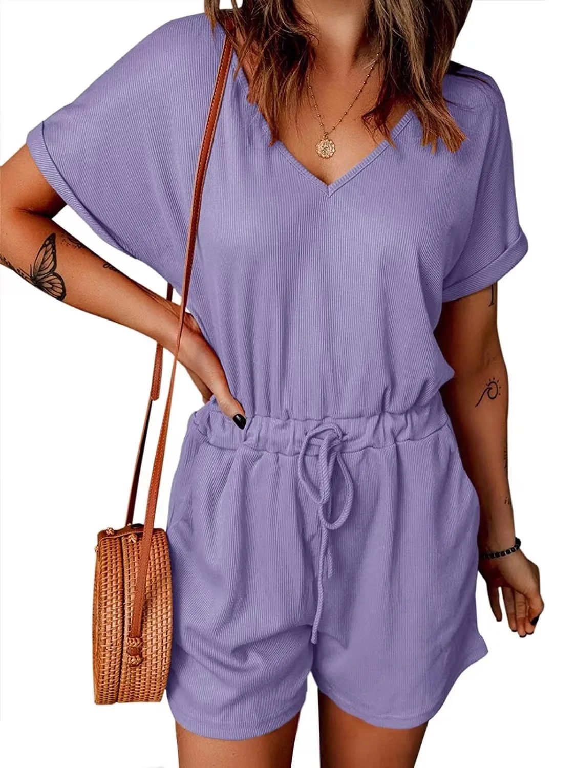 

Casual Vne Flip Sve Jumpsuit orts High Waist Street Sle Polyester orts Length Summer 2025 Made in China