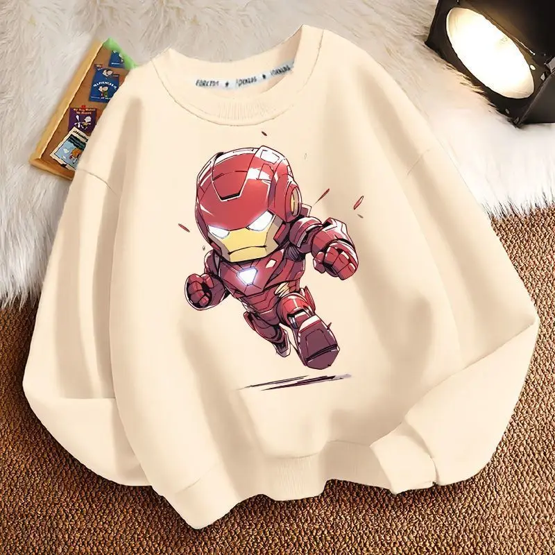 Suéter de moda informal holgado de manga larga grueso con cuello redondo de Marvel Iron Man de Anime bonito y fresco para niños primavera y otoño