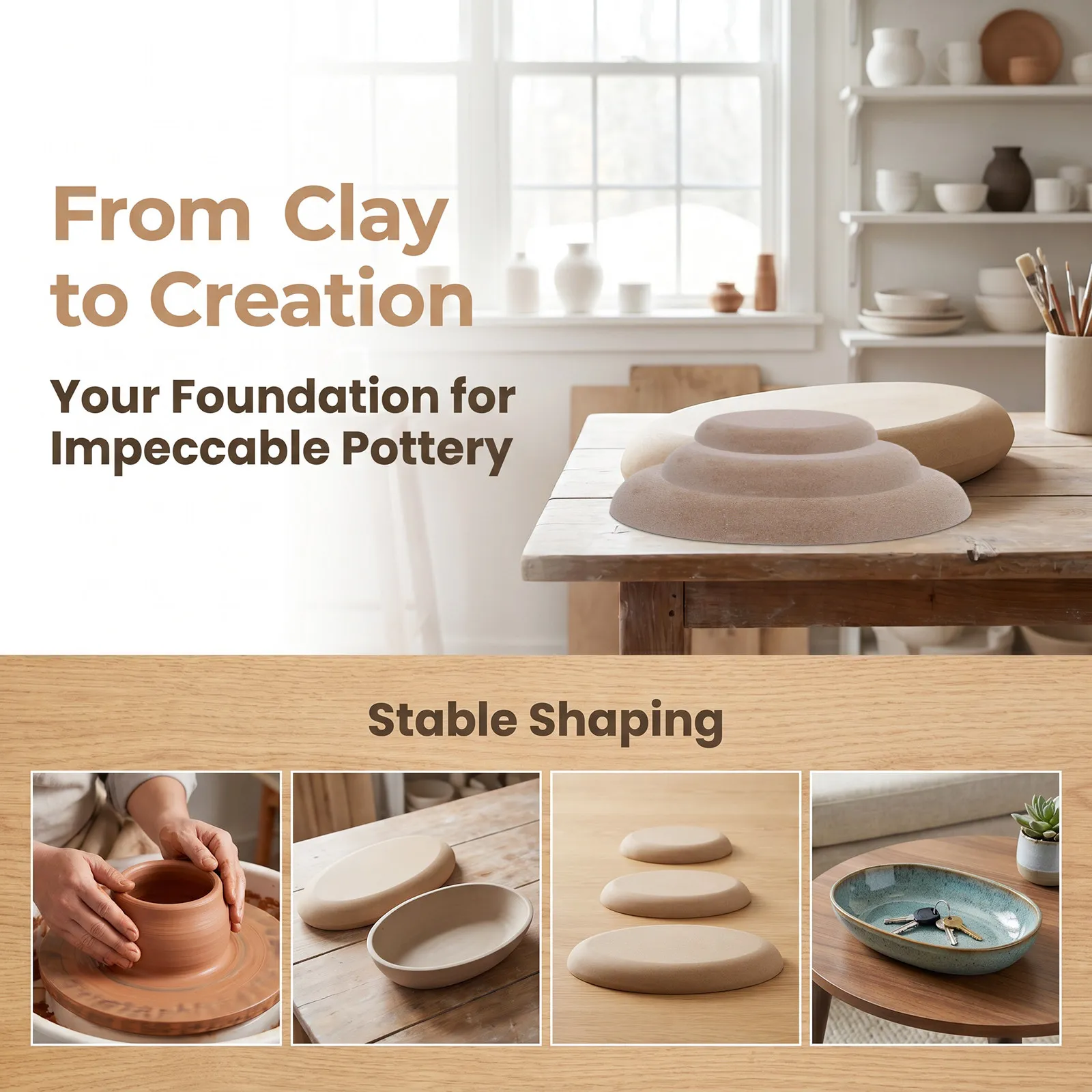 3Pcs Wood Oval Pottery Molds Solid Stable Ceramic Plate Forming Mold for Clay Slab Serving Plate Craft Studio Practice