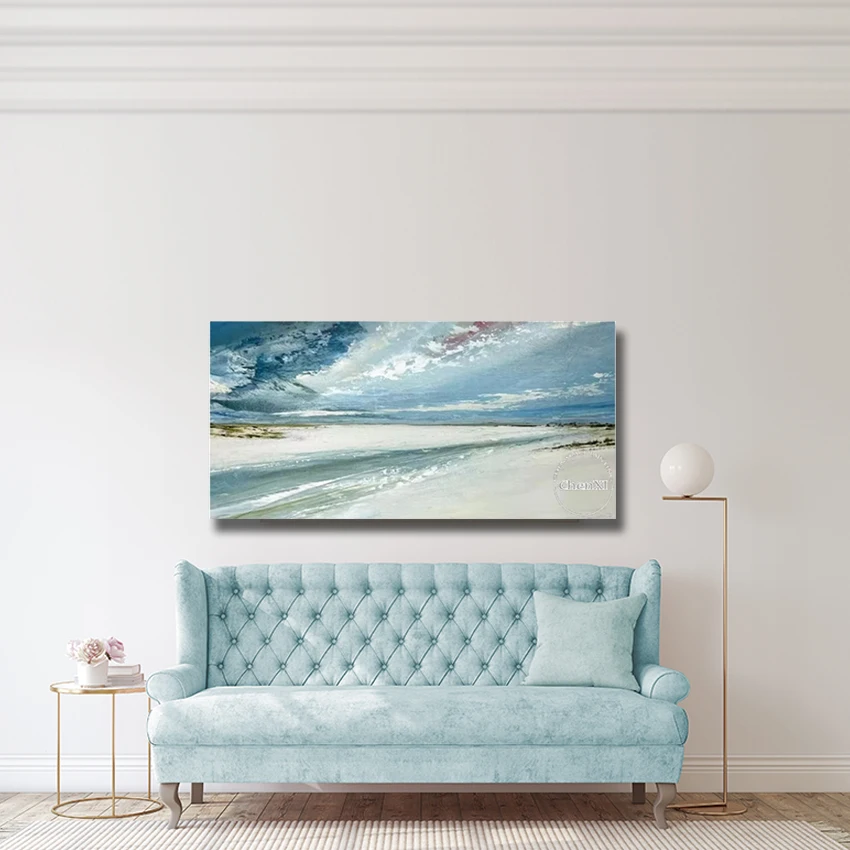 

Декор для гостиной, большой пейзаж без рамы, голубое небо, картина с морским пейзажем, картина маслом на холсте, художественные выставки для стен, произведения искусства