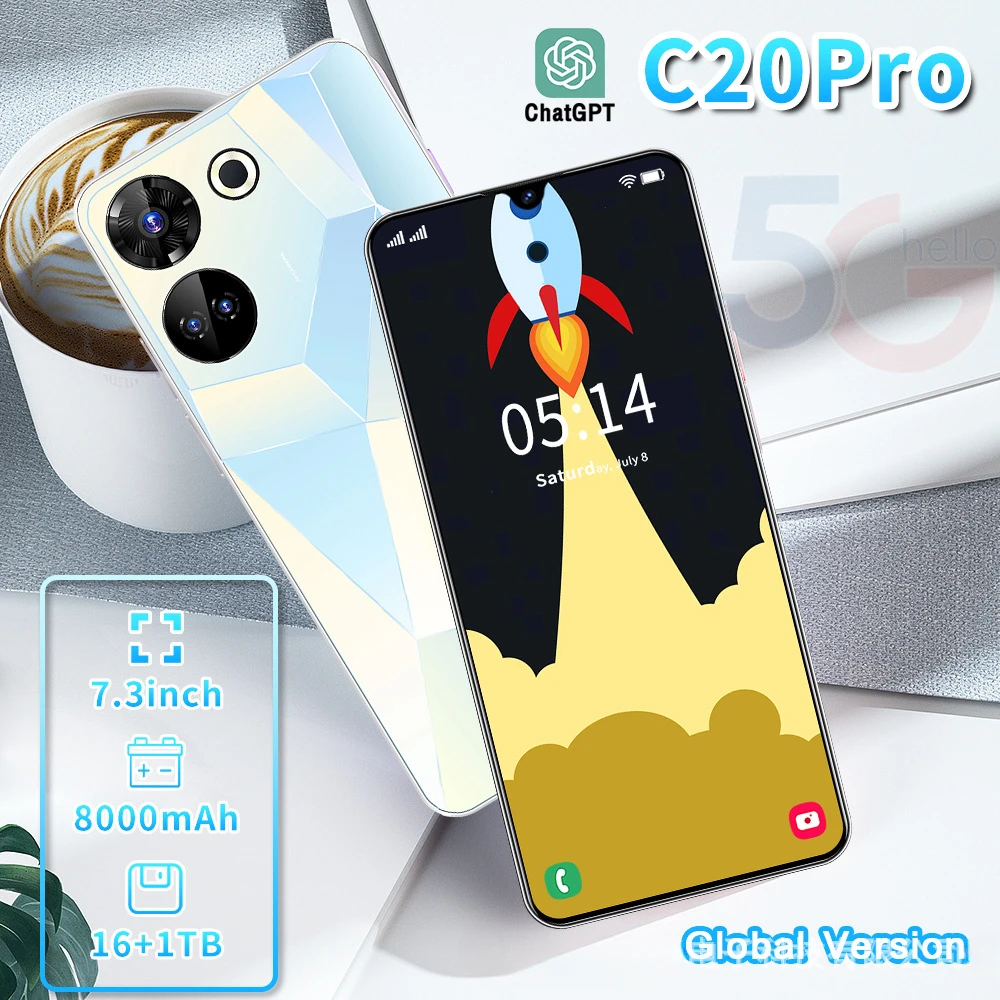 حار بيع جديد C20Pro 7.3 بوصة HD شاشة 16 + 1T أندرويد الذكية التجارة الخارجية الهاتف الذكي الهواتف الرخيصة S22 S23 الترا