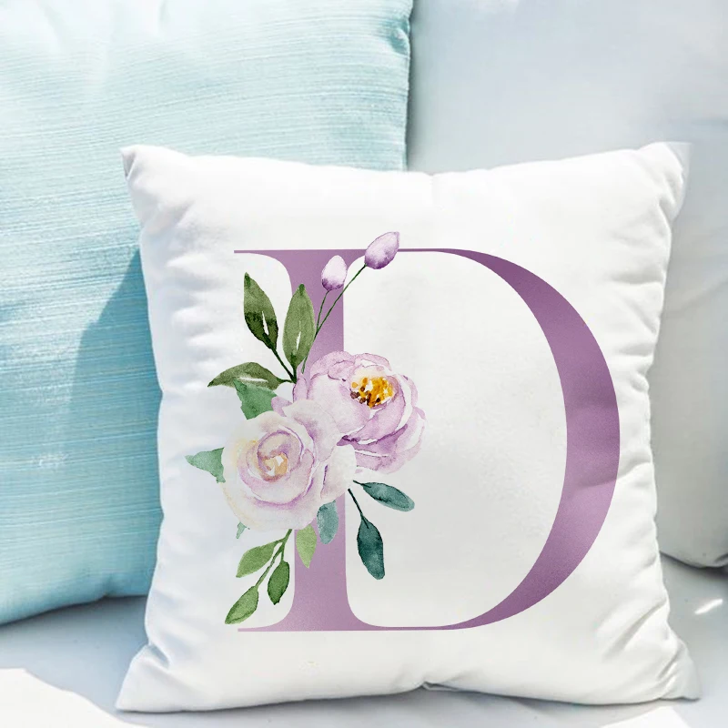 45x45cm Purple Letter Print Pillowcase Sofa Cushion Cover Office Simple  Decorative Pillow