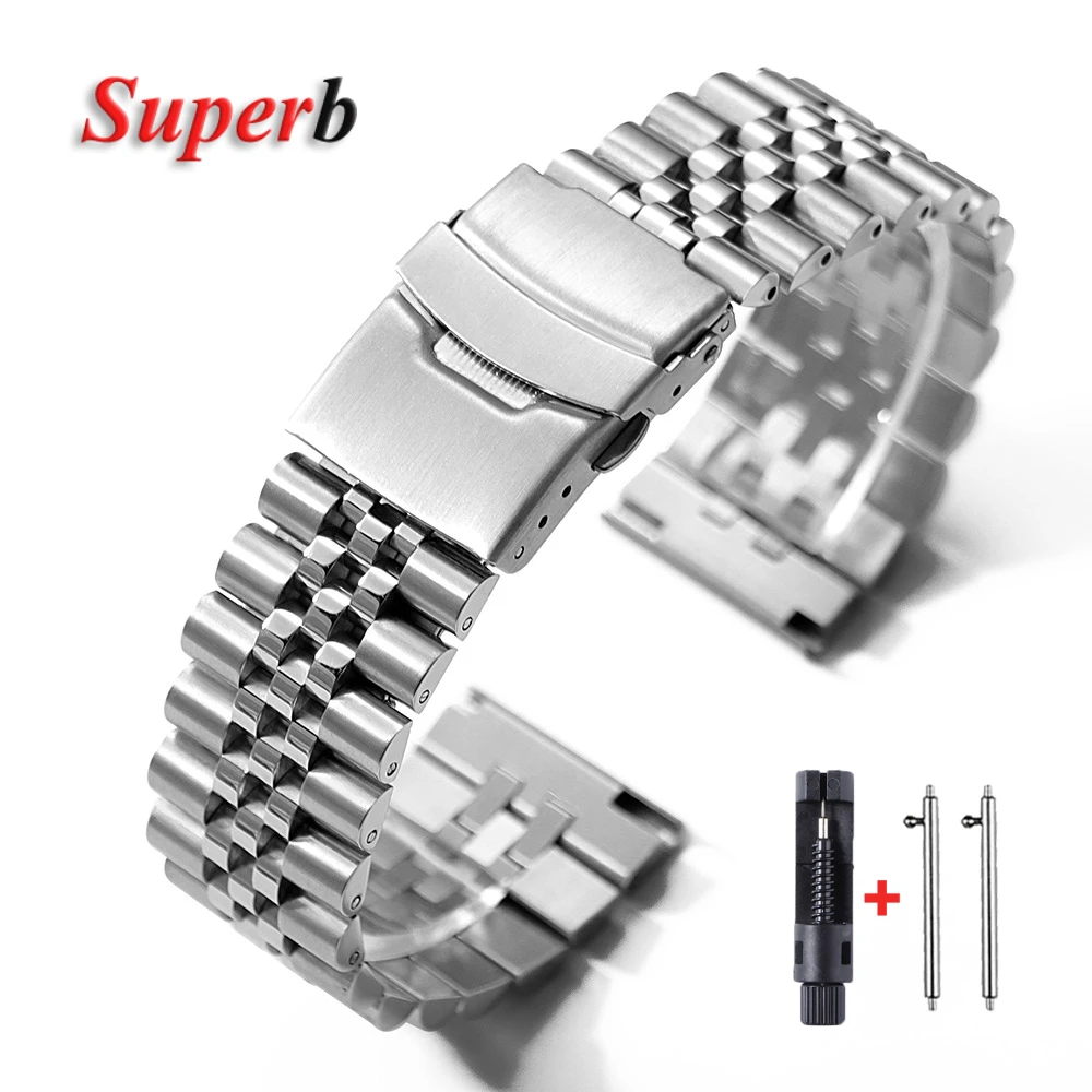 Твердый ремешок для часов из нержавеющей стали для Jubilee SKX007/009, быстросъемный браслет с плоским концом, 18/19/20/21/22/23/24 мм, складная пряжка