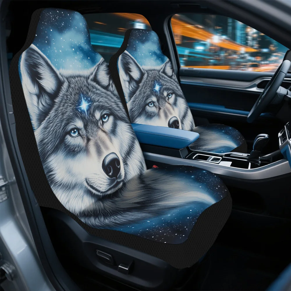 Housses de siège de voiture imprimées loup céleste, 2 pièces, en Polyester Durable, faciles à installer et lavables, accessoire élégant pour Enhanci