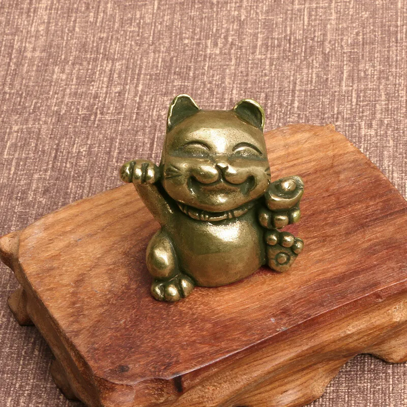 

129 г твердая латунная фигурка кошки, маленькая статуя, украшение для дома, фигурки, коллекционные предметы