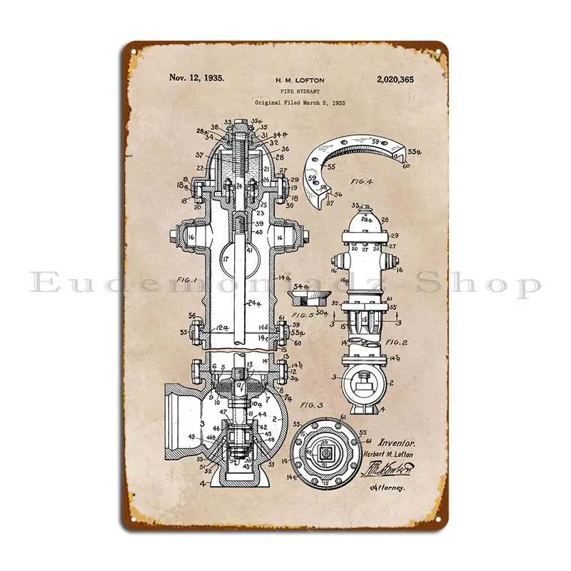 Patent Art Lofton Fire Hydrant 1933 Metal Signs Wall Mural Garage Wall Cave Designs Cinema Tin Sign Poster