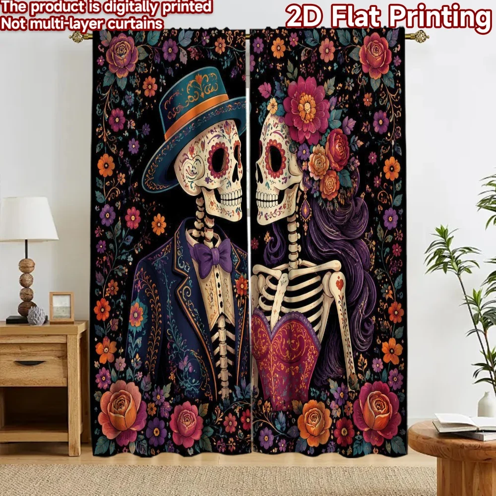 2D flat 2pcs Curtain French Romantic Style Curtains Day of the Dead Couple Digitally printed polyester Party Decorations Use for
