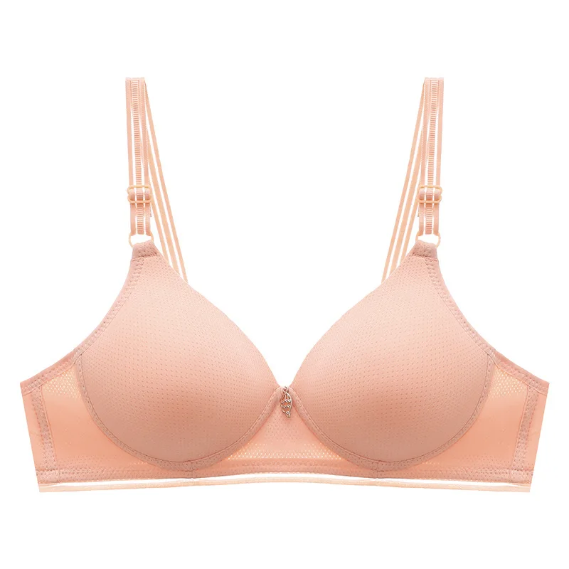 Spring Summer Woman Brassiere Small-bust Two-row Button Thin Soft Wireless Mom Lady Bra Back Double-row Clasp Mid-Model Cup Girl