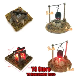 1/12 Rural Style Outdoor camping Scene Accessory Mini Wooden Bonfire Hanging Stove Wild Stove Chopping Wood For 6