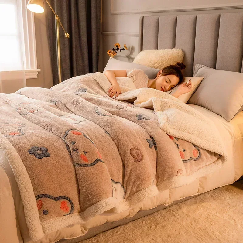 Milk Velvet Warm Autumn Winter Blanket Duvet Cover Dual Use Lambswool Comforter Quilt Cover Soft Fluffy Blankets with Zipper