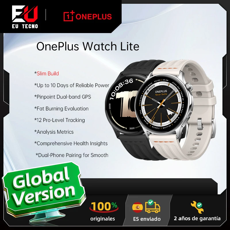 Montre connectée OnePlus Watch Lite, écran 1,46 pouces, 59 g, 10 jours d'autonomie fiable, fréquence cardiaque, surveillance du taux d'oxygène dans le sang