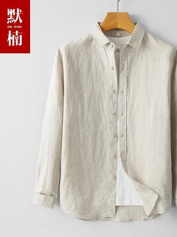 

Chinese Sle High End Pure Linen irt Men's Stand Collar Summer Thin Retro Casual Color Loose Long Sve Men's irt
