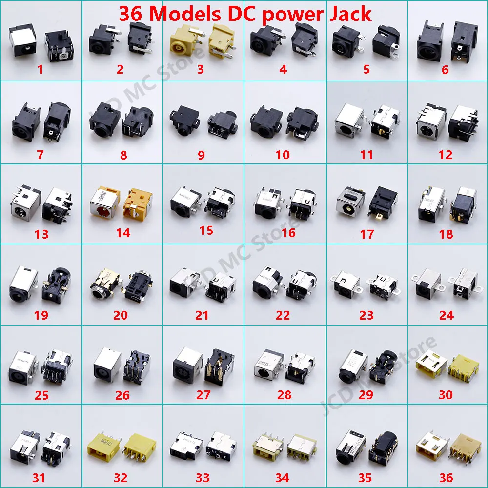 

36 Models Laptop DC Power Jack DC power Socket for Asus Samsung Lenovo HP Dell LG SONY Acer ACDC power Jack Connector