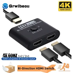 4K kompatybilny z HDMI przełącznik dwukierunkowy 2 porty rozdzielacz HDMI przełącznik 2 w 1 Out/1 w 2 Out do laptopa PC Xbox PS4 Monitor TV, pudełko