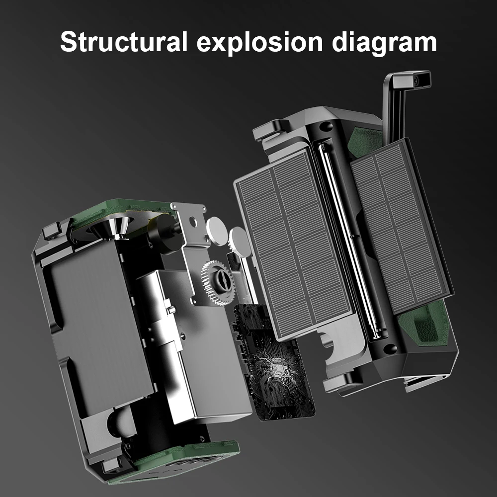 ฉุกเฉิน Crank วิทยุสภาพอากาศ NOAA Weather Alert 12000mAh Solar Hand Crank แบบพกพา AM/FM/WB วิทยุ 3 โหมดไฟฉาย